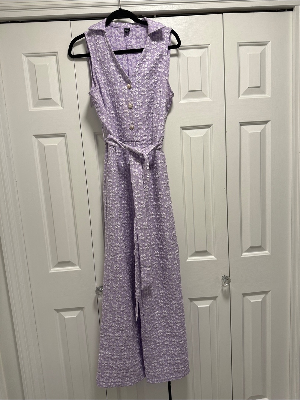 Sleeveless Lilac Textured Jumpsuit with Tie Waist